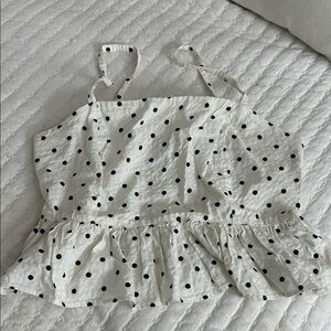 NWT Aerie White and Black Polka Dot Peplum Top